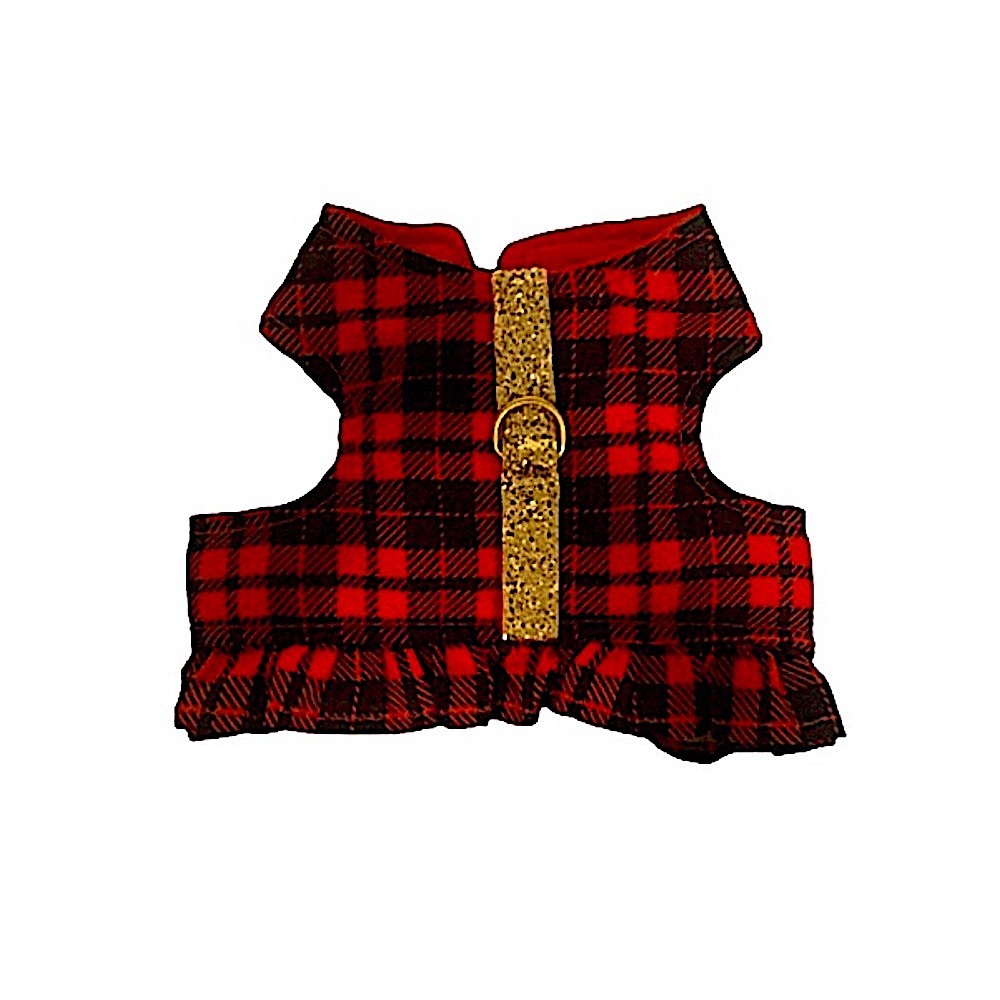 Pet Dog Pre-Owned Red & Plaid Christian Siriano Dog Collar Harness.Size …